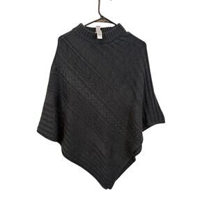 Chico’s Gray Knit Poncho Sweater Mock Neck Asymmetrical Hem Dolman Sleeve L/XL